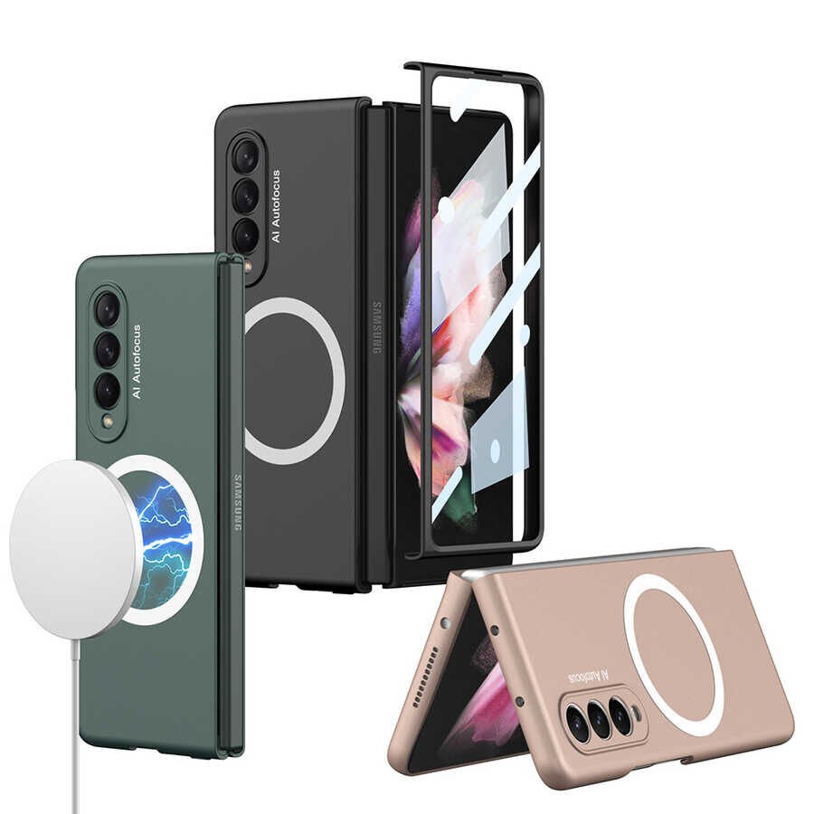 Samsung Galaxy Z Fold 3 Kılıf Wireless Şarj Özellikli Kıpta Magsafe Kapak Siyah