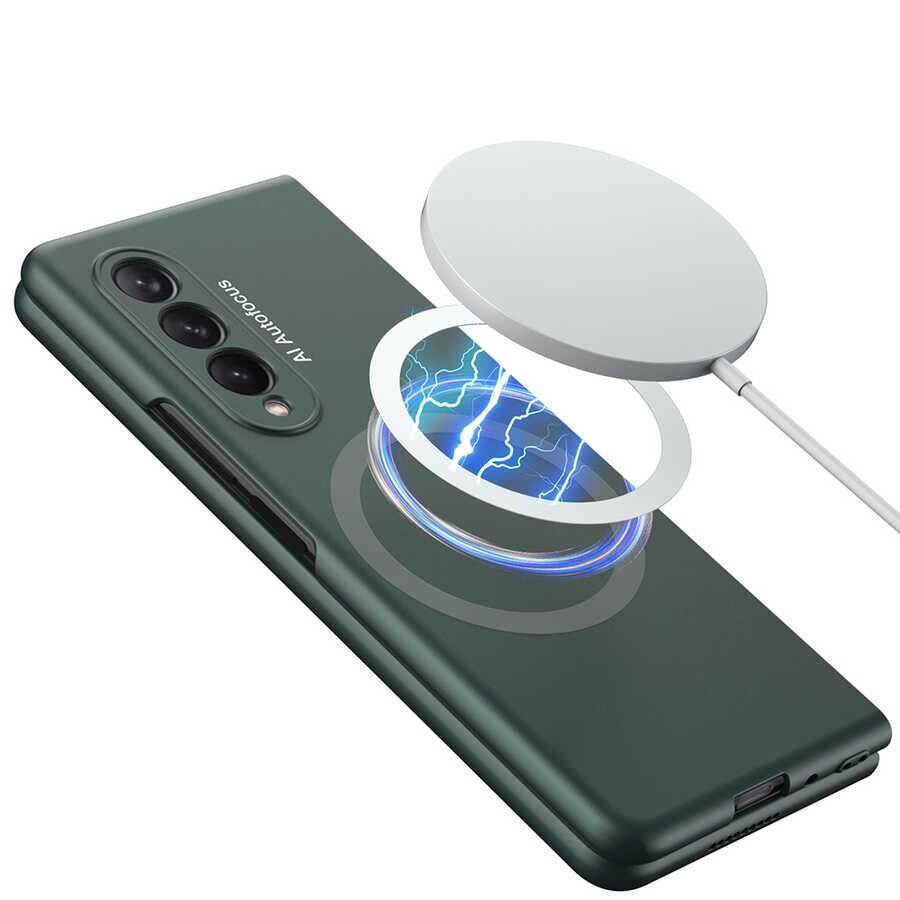 Samsung Galaxy Z Fold 3 Kılıf Wireless Şarj Özellikli Kıpta Magsafe Kapak Siyah