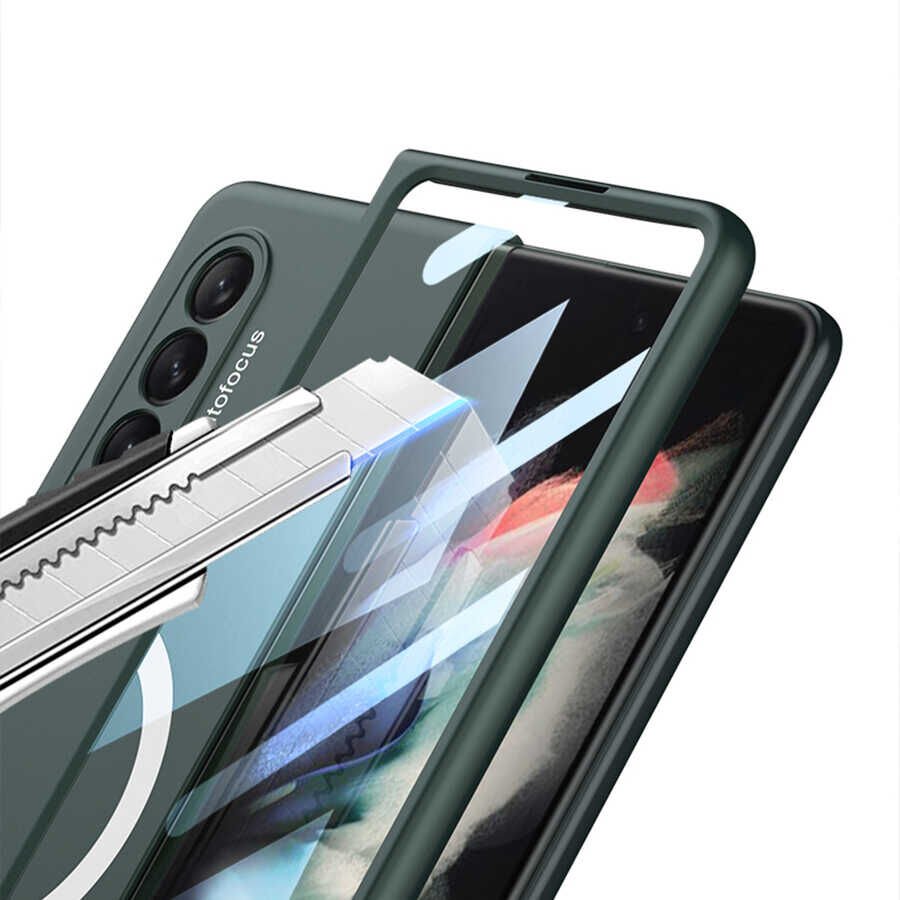 Samsung Galaxy Z Fold 3 Kılıf Wireless Şarj Özellikli Kıpta Magsafe Kapak Siyah