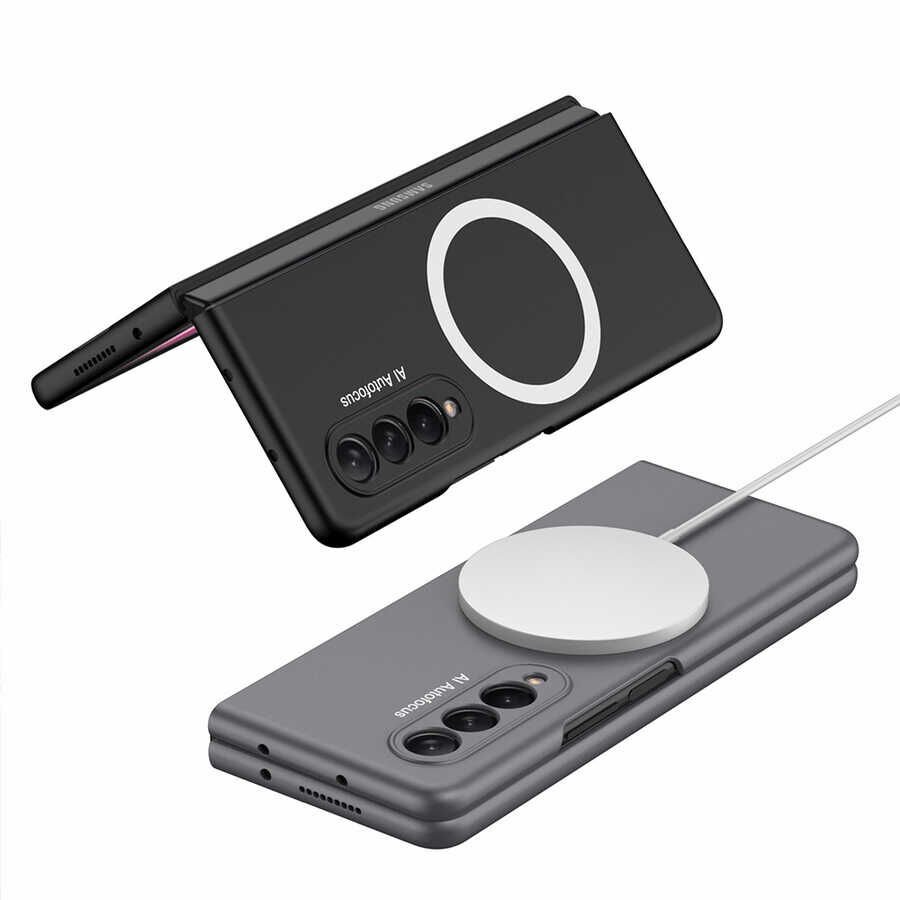 Samsung Galaxy Z Fold 3 Kılıf Wireless Şarj Özellikli Kıpta Magsafe Kapak Siyah