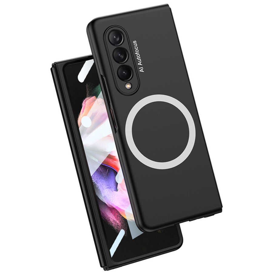 Samsung Galaxy Z Fold 3 Kılıf Wireless Şarj Özellikli Kıpta Magsafe Kapak Siyah