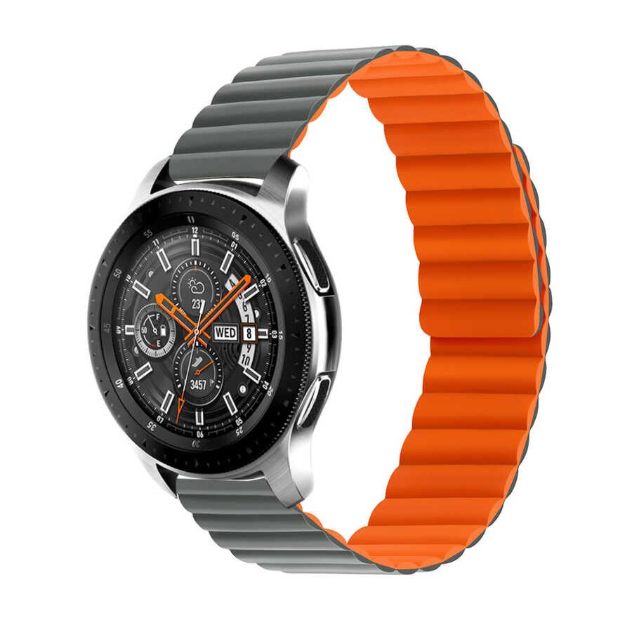 Samsung Gear S2 Mıknatıslı Kordon Çift Renk Tasarım (KRD-52) Gri-Turuncu