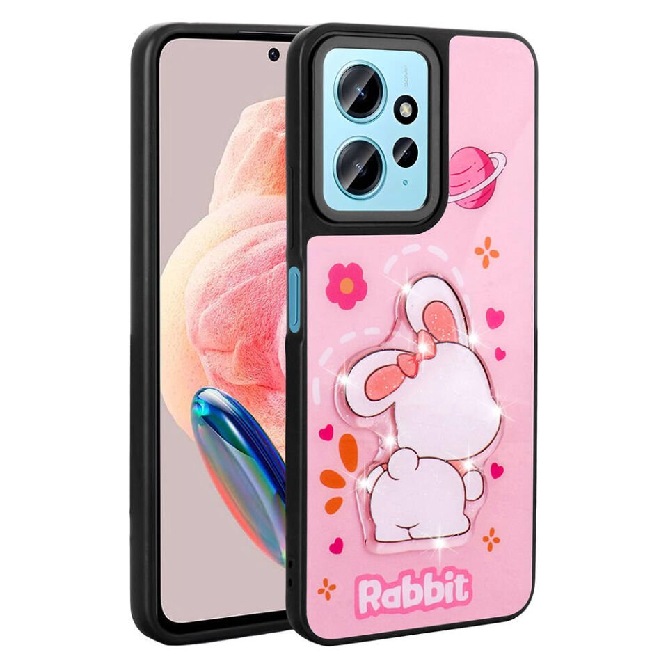 Xiaomi Redmi Note 12 4G Kılıf Parlayan Kabartmalı İkonik Figürlü Silikon Kapak (Amas) Pembe