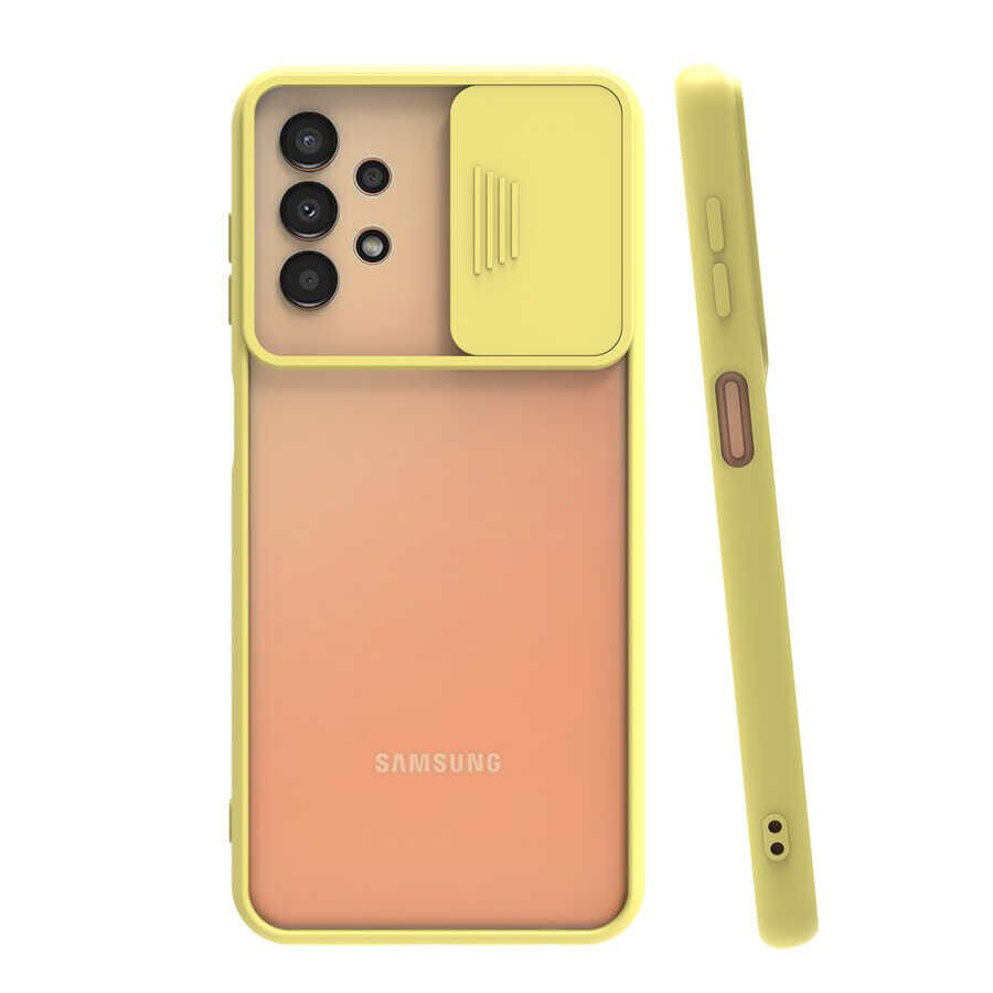 Samsung Galaxy A33 5G Kılıf Slayt Sürgülü Kamera Korumalı Renkli Silikon Kapak Sarı