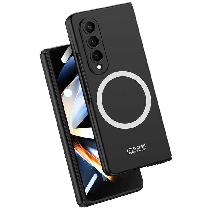 Samsung Galaxy Z Fold 4 Kılıf Wireless Şarj Özellikli Kıpta Magsafe Kapak Siyah