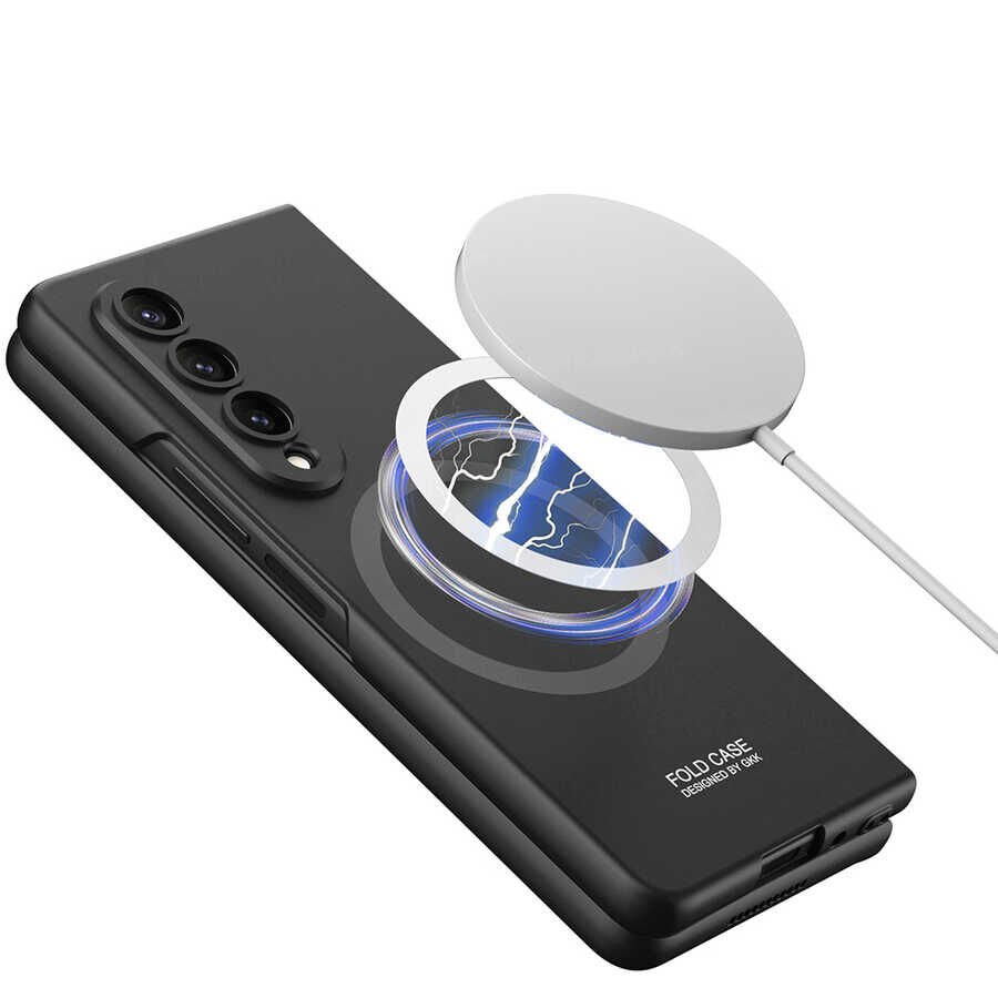 Samsung Galaxy Z Fold 4 Kılıf Wireless Şarj Özellikli Kıpta Magsafe Kapak Siyah