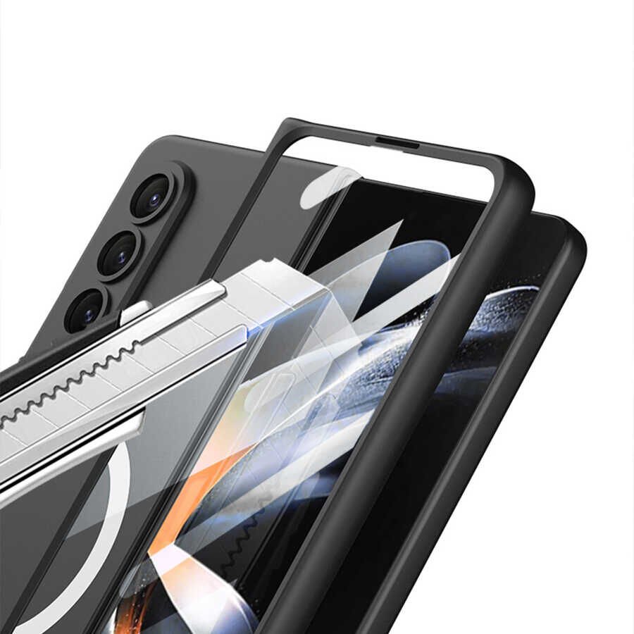 Samsung Galaxy Z Fold 4 Kılıf Wireless Şarj Özellikli Kıpta Magsafe Kapak Siyah
