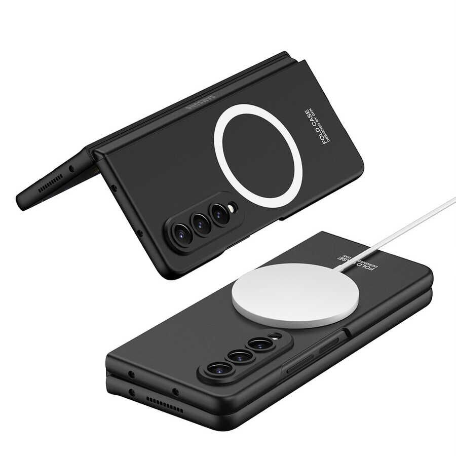 Samsung Galaxy Z Fold 4 Kılıf Wireless Şarj Özellikli Kıpta Magsafe Kapak Siyah