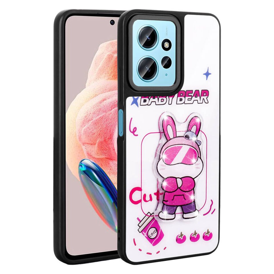 Xiaomi Redmi Note 12 4G Kılıf Parlayan Kabartmalı İkonik Figürlü Silikon Kapak (Amas) Beyaz