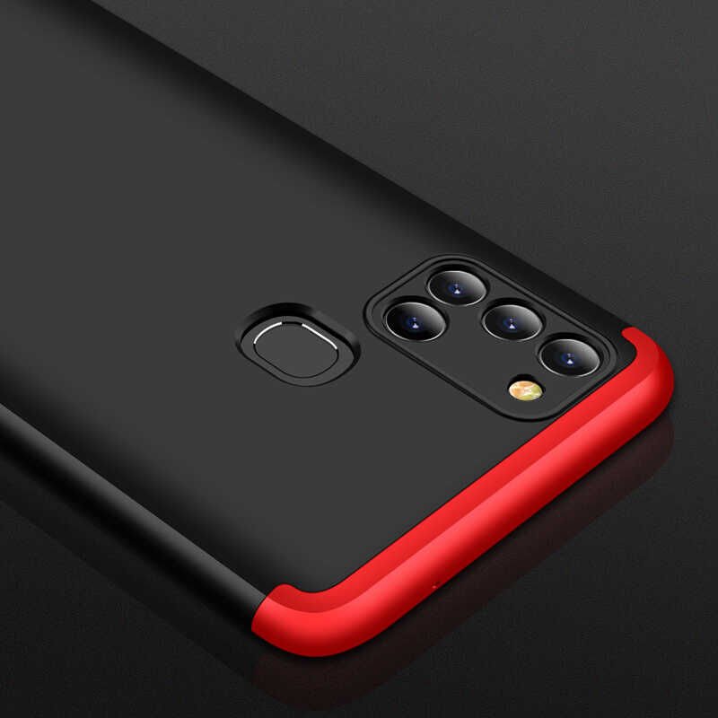 Samsung Galaxy A21S Kılıf 360 Tam Koruma Ön Ve Arka Sert Mika Kapak Orjinal Ays Gkk Kapak Siyah-Kırmızı