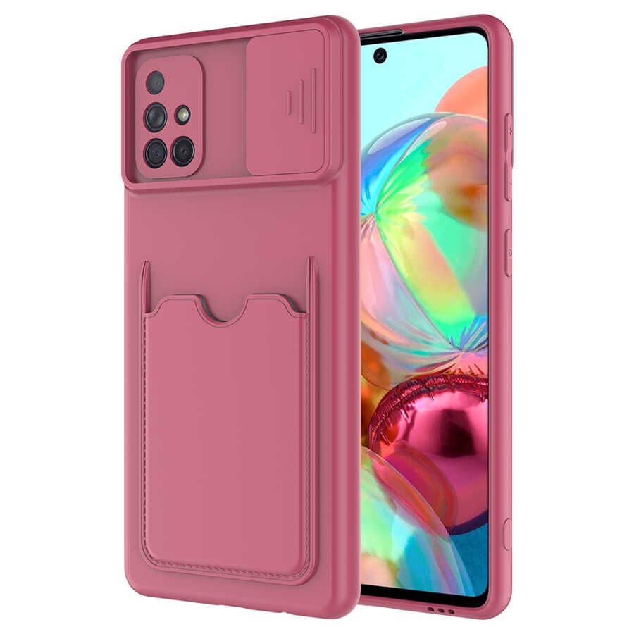 Samsung Galaxy A51 Kılıf Cüzdan Sürgülü Kamera Korumalı Kartllıklı Bölmeli Kapak (Kartix) Koyu Mor
