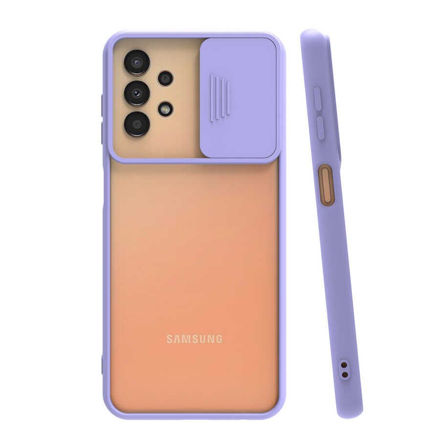 Samsung Galaxy A33 5G Kılıf Slayt Sürgülü Kamera Korumalı Renkli Silikon Kapak Pembe Açık