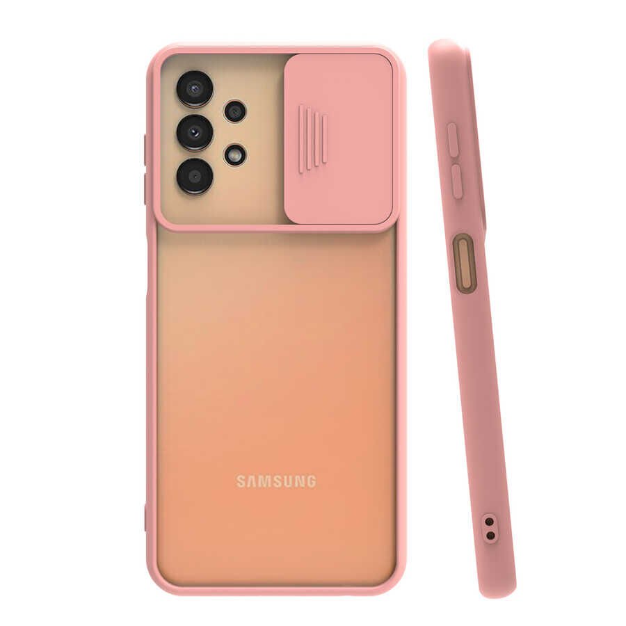 Samsung Galaxy A33 5G Kılıf Slayt Sürgülü Kamera Korumalı Renkli Silikon Kapak Pembe Açık
