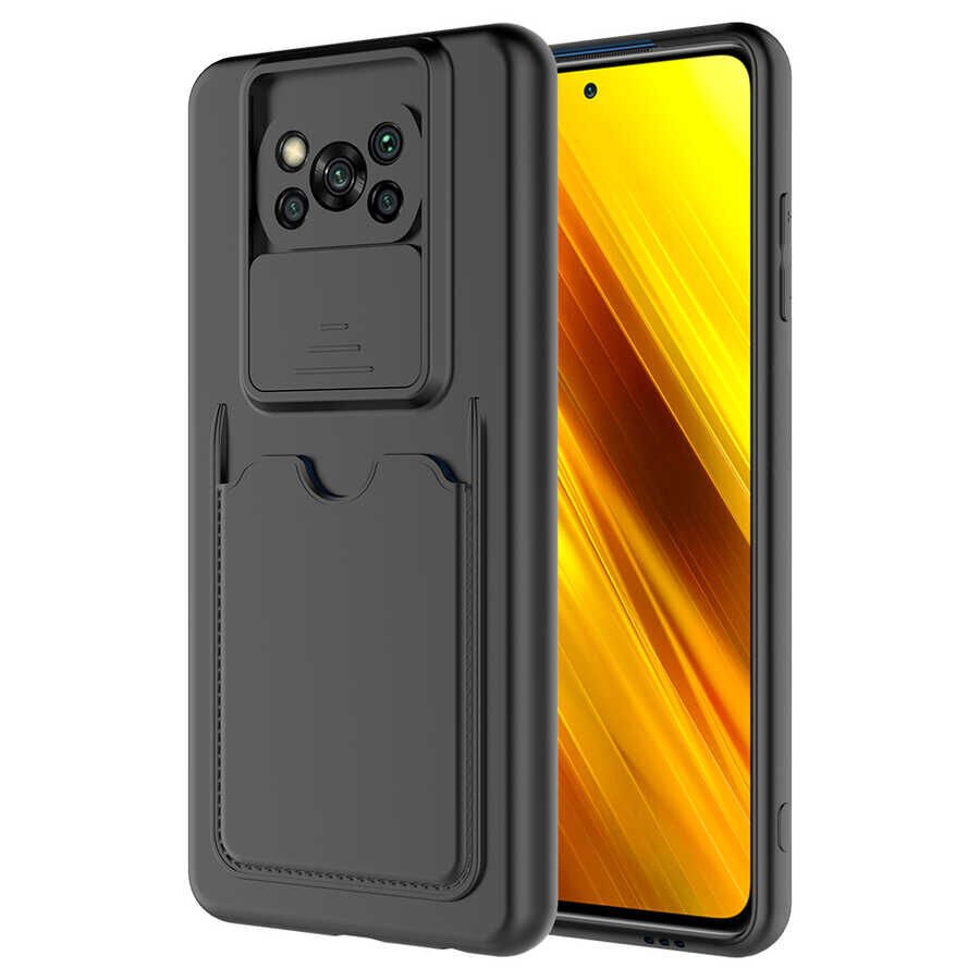 Xiaomi Poco X3 Kılıf Cüzdan Sürgülü Kamera Korumalı Kartllıklı Bölmeli Kapak (Kartix) Siyah