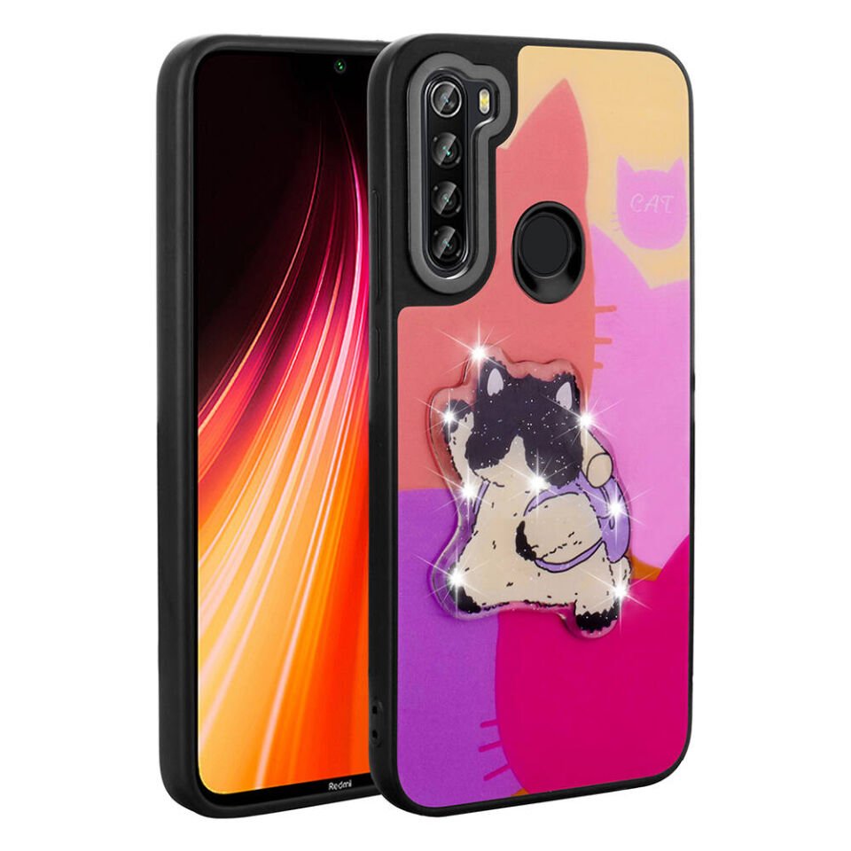 Xiaomi Redmi Note 8 Kılıf Parlayan Kabartmalı İkonik Figürlü Silikon Kapak (Amas) Mor