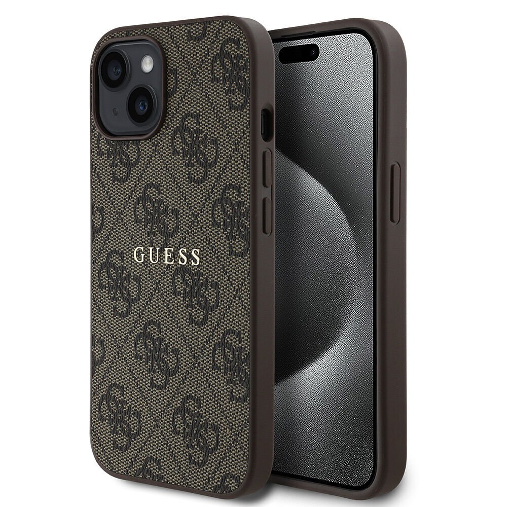 Apple iPhone 15 Kılıf Guess Orjinal Lisanslı Magsafe Şarj Özellikli 4G Desen Yazı Logolu Kapak