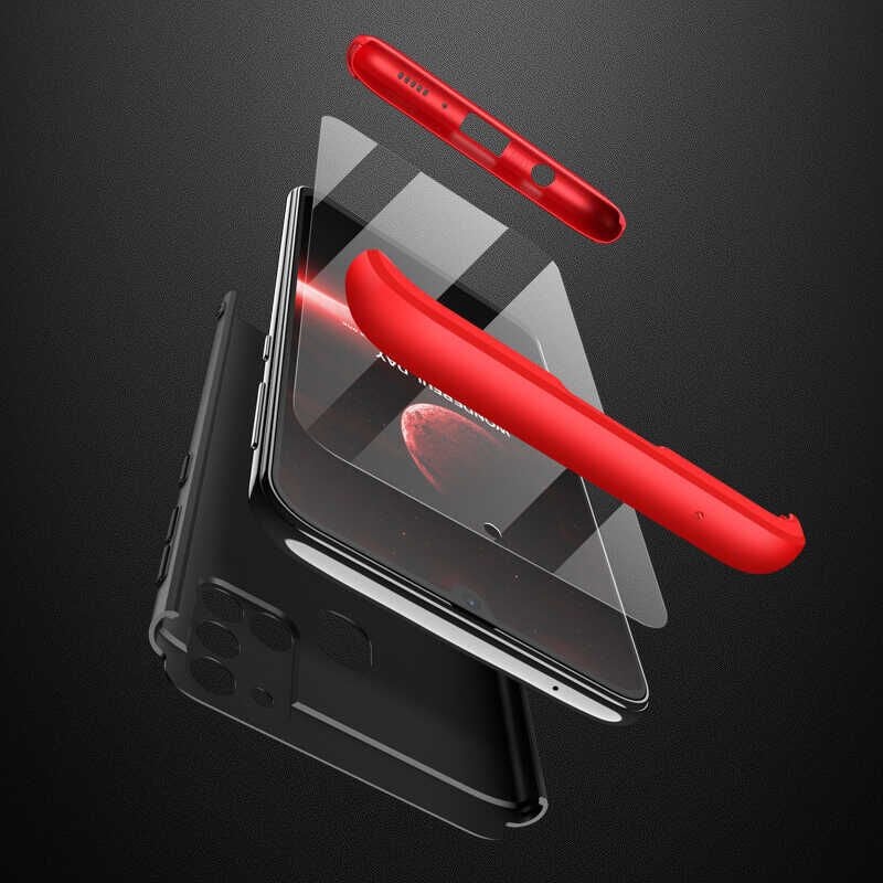 Samsung Galaxy A21S Kılıf 360 Tam Koruma Ön Ve Arka Sert Mika Kapak Orjinal Ays Gkk Kapak Siyah-Gri