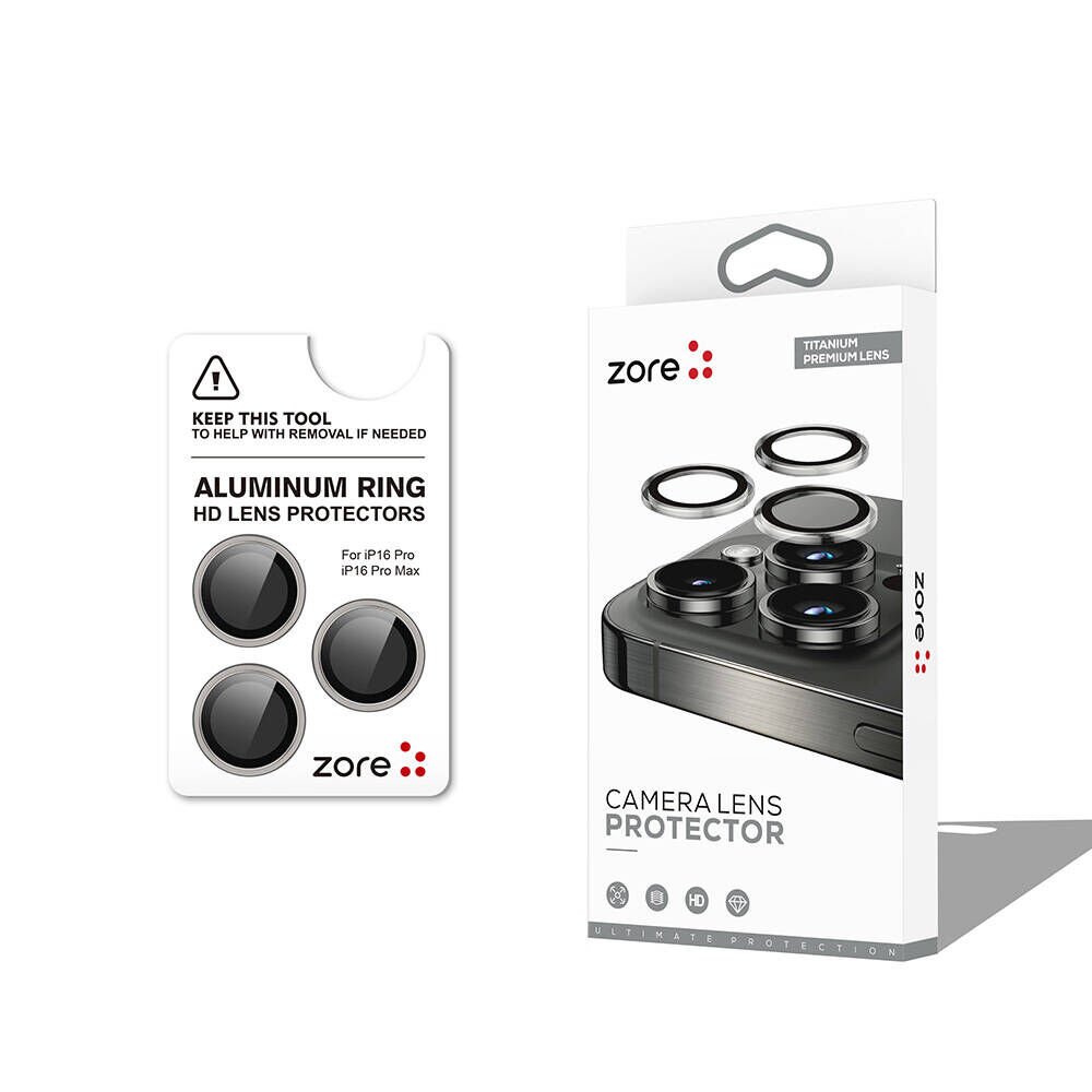 Apple iPhone 16 Pro Safir Kamera Lens Koruyucu (KOLAY TAKMA APARATLI) CL-12 Titanyum-Gri
