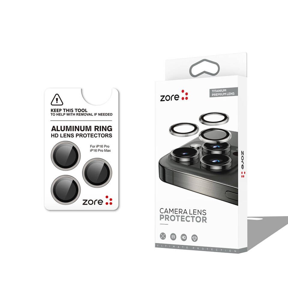 Apple iPhone 16 Pro Safir Kamera Lens Koruyucu (KOLAY TAKMA APARATLI) CL-12 Titanyum-Gri