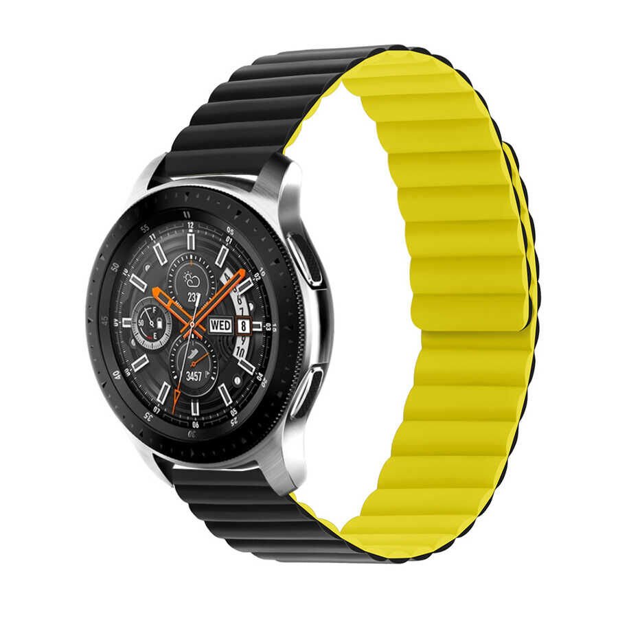Samsung Galaxy Watch Active 2 44mm Mıknatıslı Kordon Çift Renk Tasarım (KRD-52) Siyah-Sarı