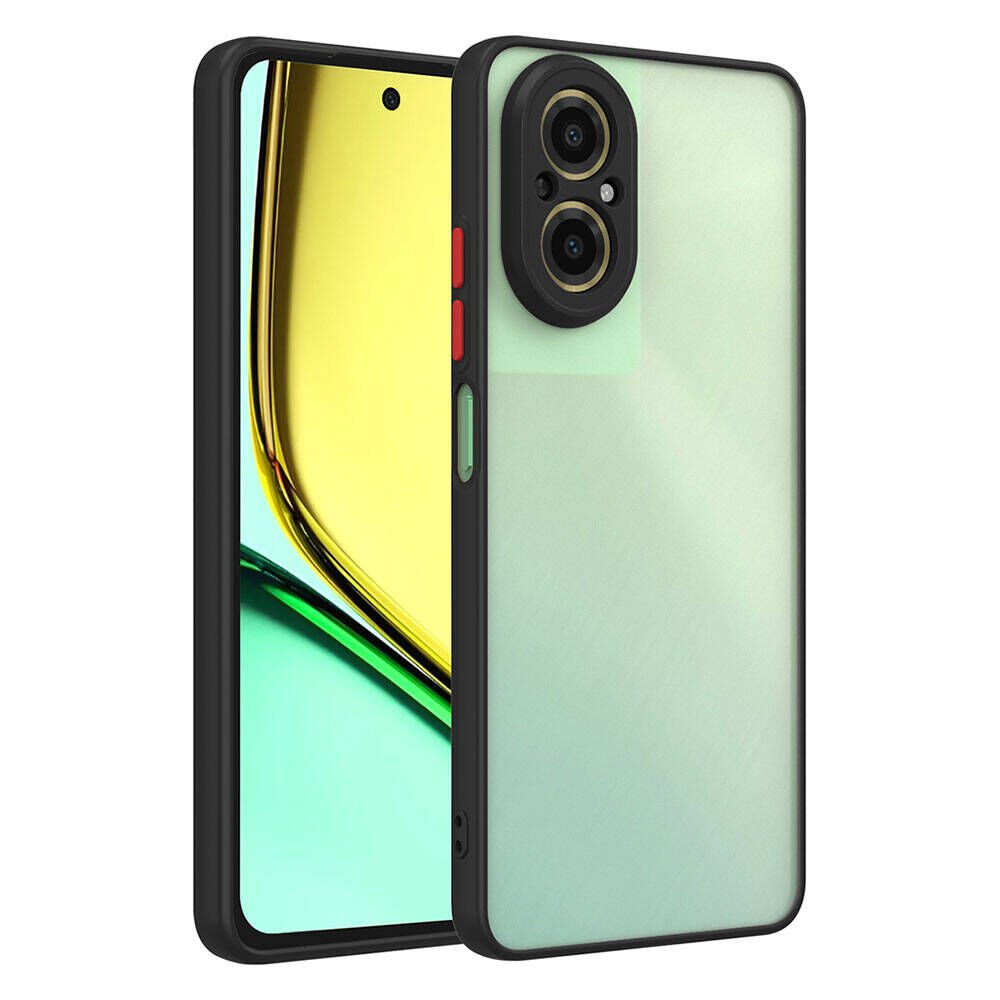 Realme 12 Lite Kılıf Mat Kamera Korumalı Renkli Tuşlu Sert Silikon Kapak (HUX) Siyah