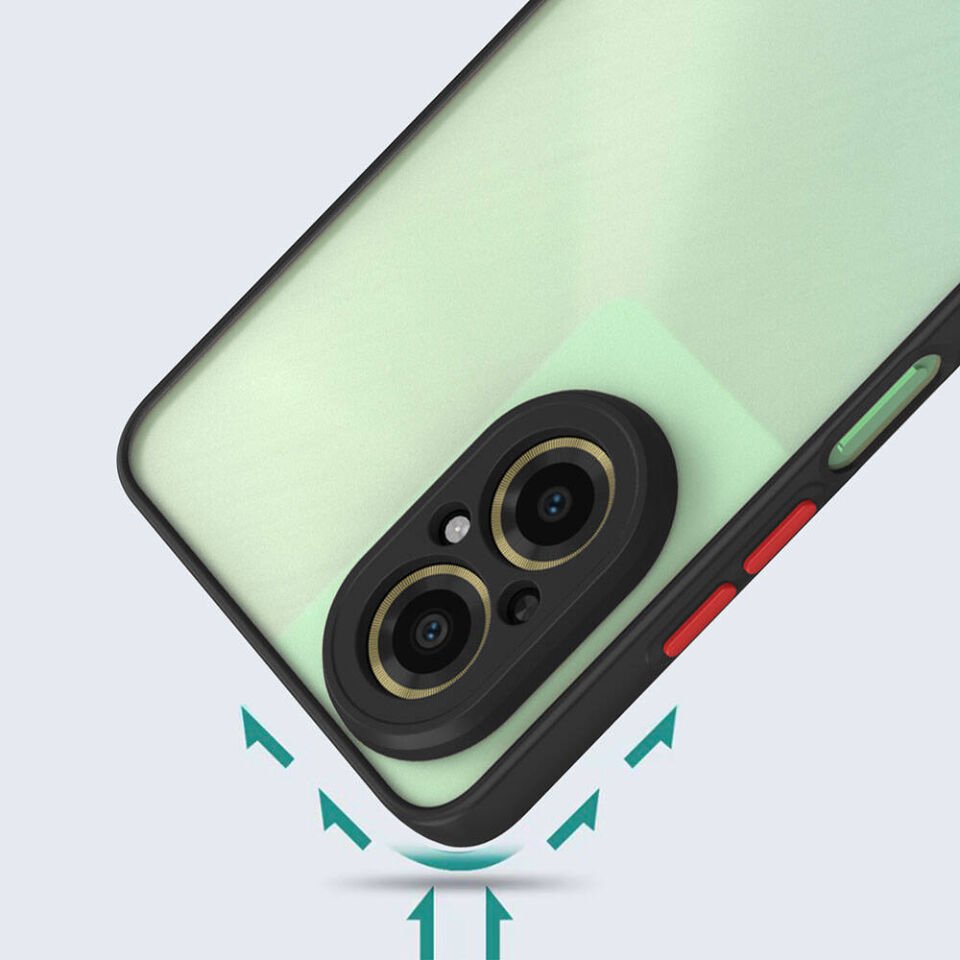 Realme 12 Lite Kılıf Mat Kamera Korumalı Renkli Tuşlu Sert Silikon Kapak (HUX) Siyah