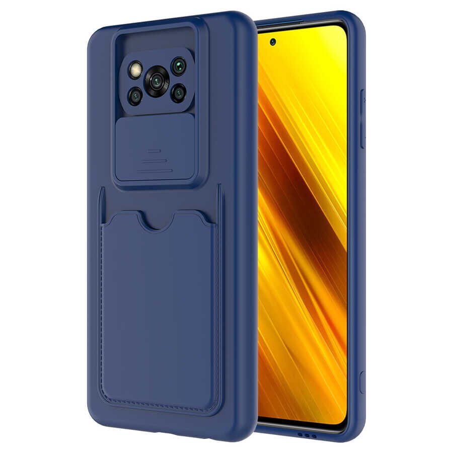 Xiaomi Poco X3 Kılıf Cüzdan Sürgülü Kamera Korumalı Kartllıklı Bölmeli Kapak (Kartix) Lacivert