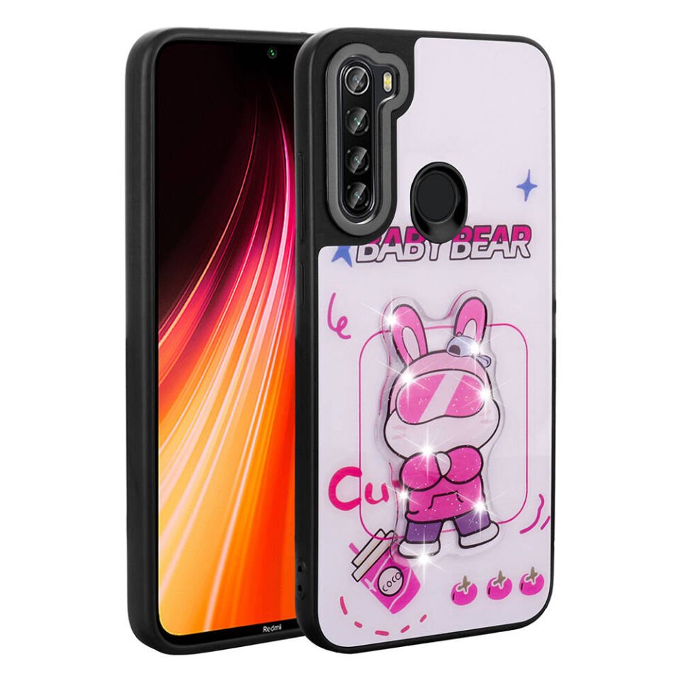 Xiaomi Redmi Note 8 Kılıf Parlayan Kabartmalı İkonik Figürlü Silikon Kapak (Amas) Beyaz