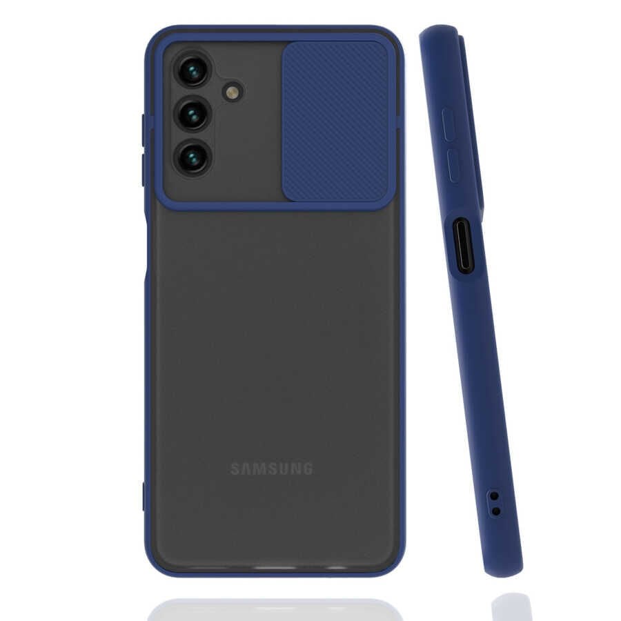 Samsung Galaxy A04S Kılıf Slayt Sürgülü Kamera Korumalı Renkli Silikon Kapak Lacivert