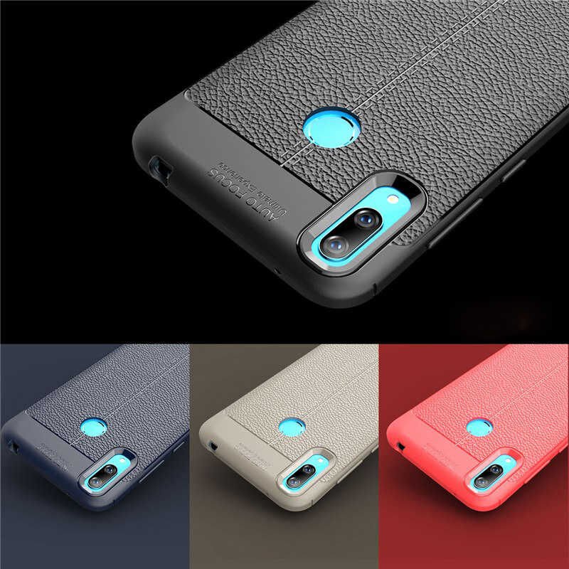 Huawei Y7 Prime 2019 Kılıf Deri Görünümlü Renk Atmayan Dayanaklı Silikon Kapak (NİSS) Siyah