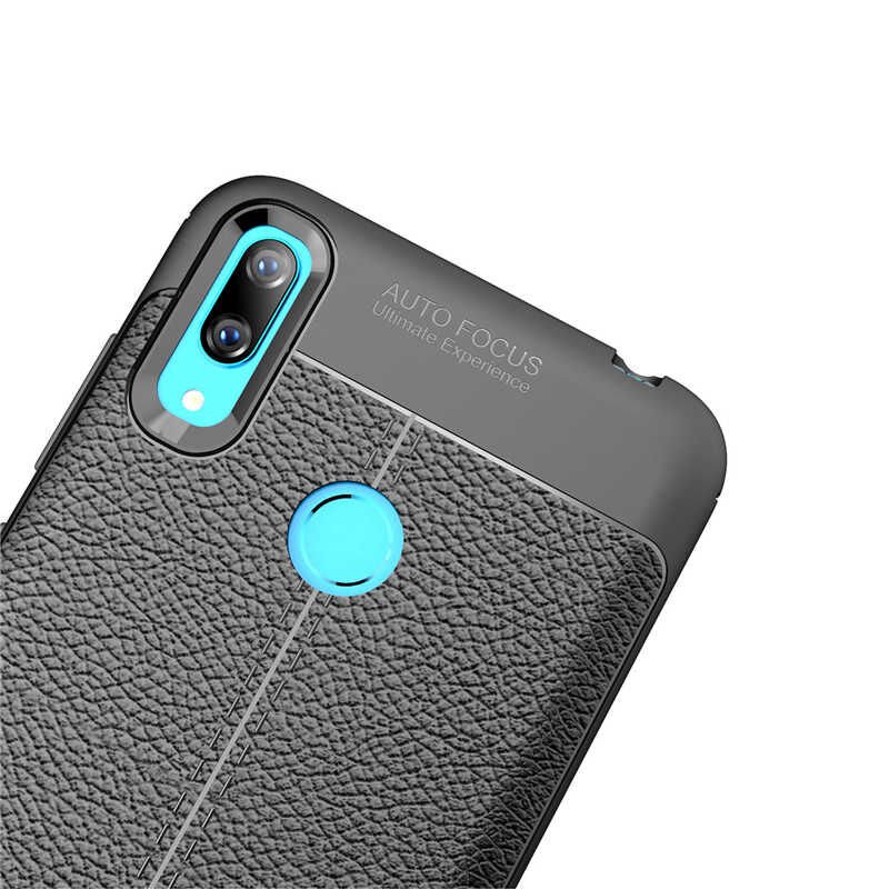 Huawei Y7 Prime 2019 Kılıf Deri Görünümlü Renk Atmayan Dayanaklı Silikon Kapak (NİSS) Siyah