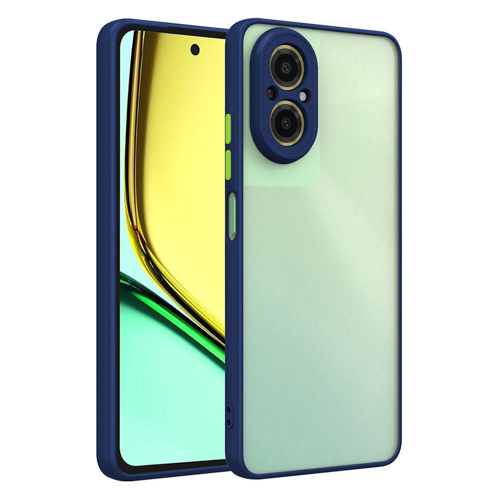 Realme 12 Lite Kılıf Mat Kamera Korumalı Renkli Tuşlu Sert Silikon Kapak (HUX) Lacivert