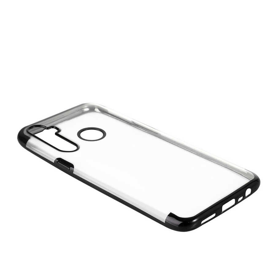 Realme 5İ Kılıf Dört Köşe Renkli Lazer Şeffaf Silikon Kapak (GLİTTER) Siyah