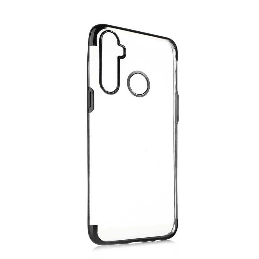 Realme 5İ Kılıf Dört Köşe Renkli Lazer Şeffaf Silikon Kapak (GLİTTER) Siyah