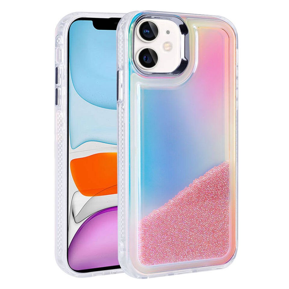 Apple iPhone 11 Kılıf Airbagli Renkli Arka Yüzey Boncuk Tasarımlı Kapak (Kumul) Pembe