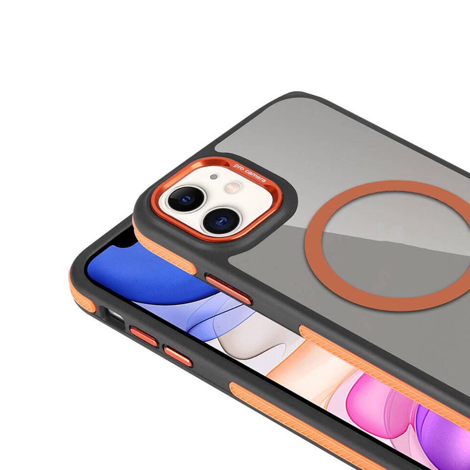 Apple iPhone 11 Kılıf Magsafe Şarj Özellikli Mat Görünümlü Kapak (Solo) Turuncu