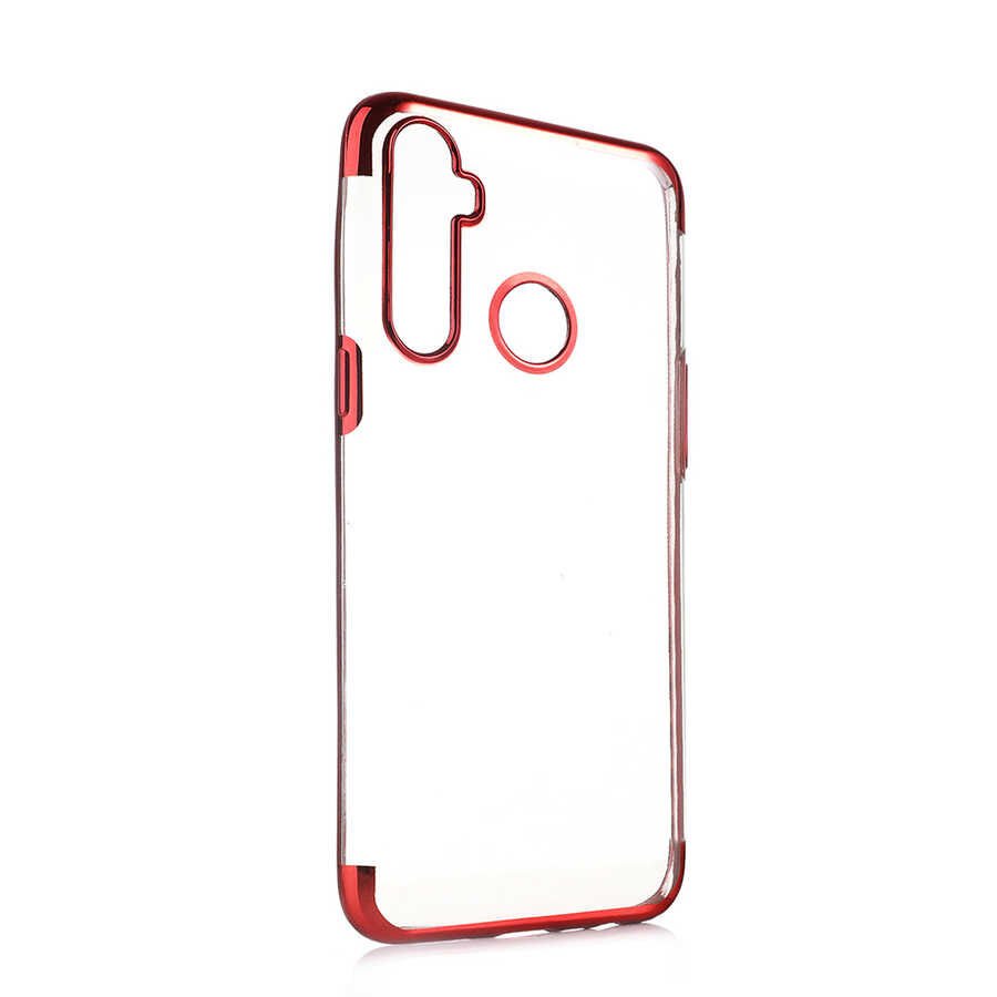 Realme 5İ Kılıf Dört Köşe Renkli Lazer Şeffaf Silikon Kapak (GLİTTER) Kırmızı