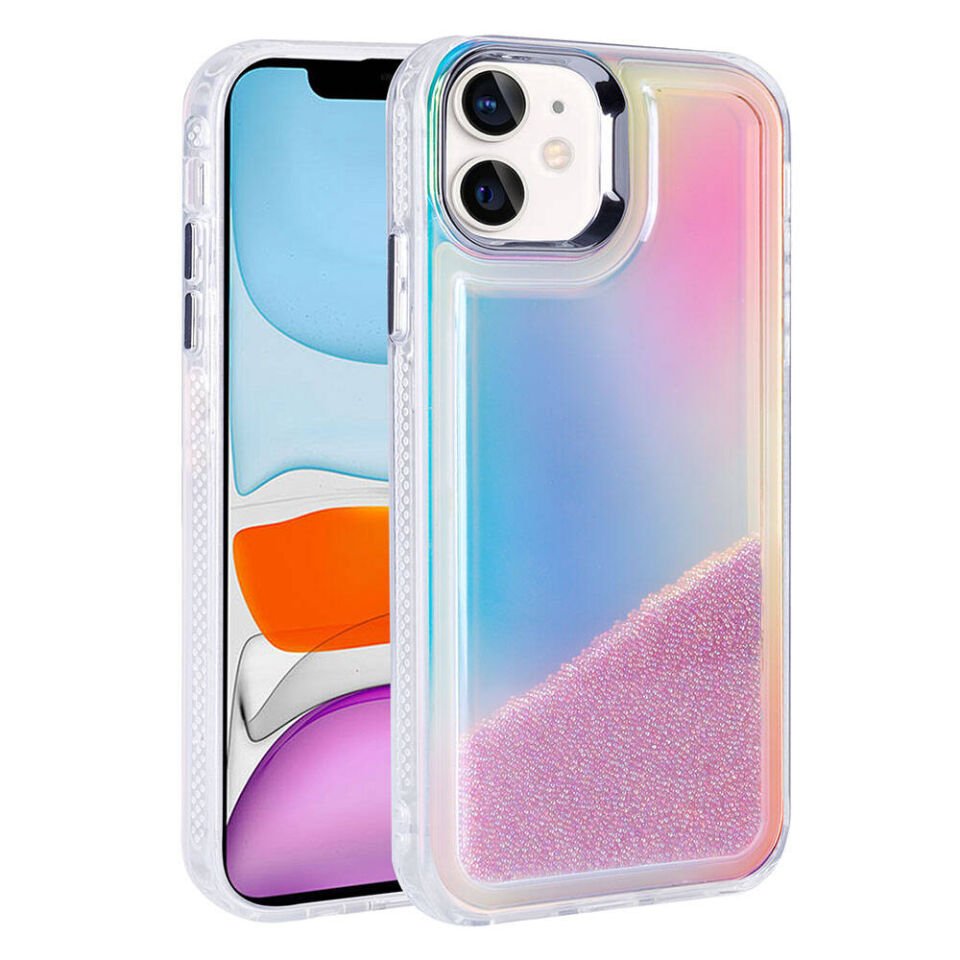 Apple iPhone 11 Kılıf Airbagli Renkli Arka Yüzey Boncuk Tasarımlı Kapak (Kumul) Mor
