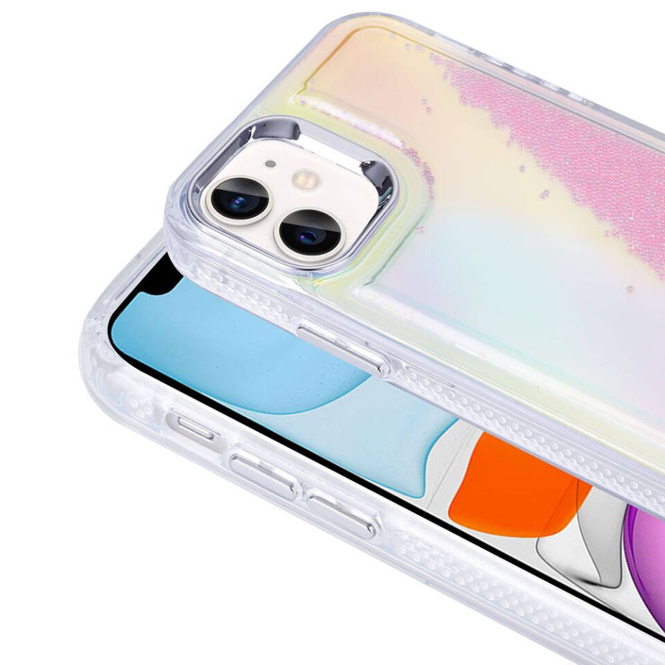 Apple iPhone 11 Kılıf Airbagli Renkli Arka Yüzey Boncuk Tasarımlı Kapak (Kumul) Mor