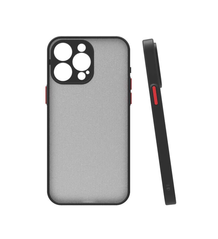 Apple iPhone 15 Pro Max Kılıf Mat Kamera Korumalı Renkli Tuşlu Sert Silikon Kapak (HUX) Siyah
