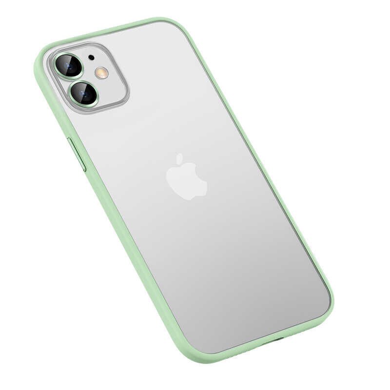 Apple iPhone 11 Kılıf Lens Koruyuculu Kenarları Renkli Arkası Mat Kapak (retro) Yeşil