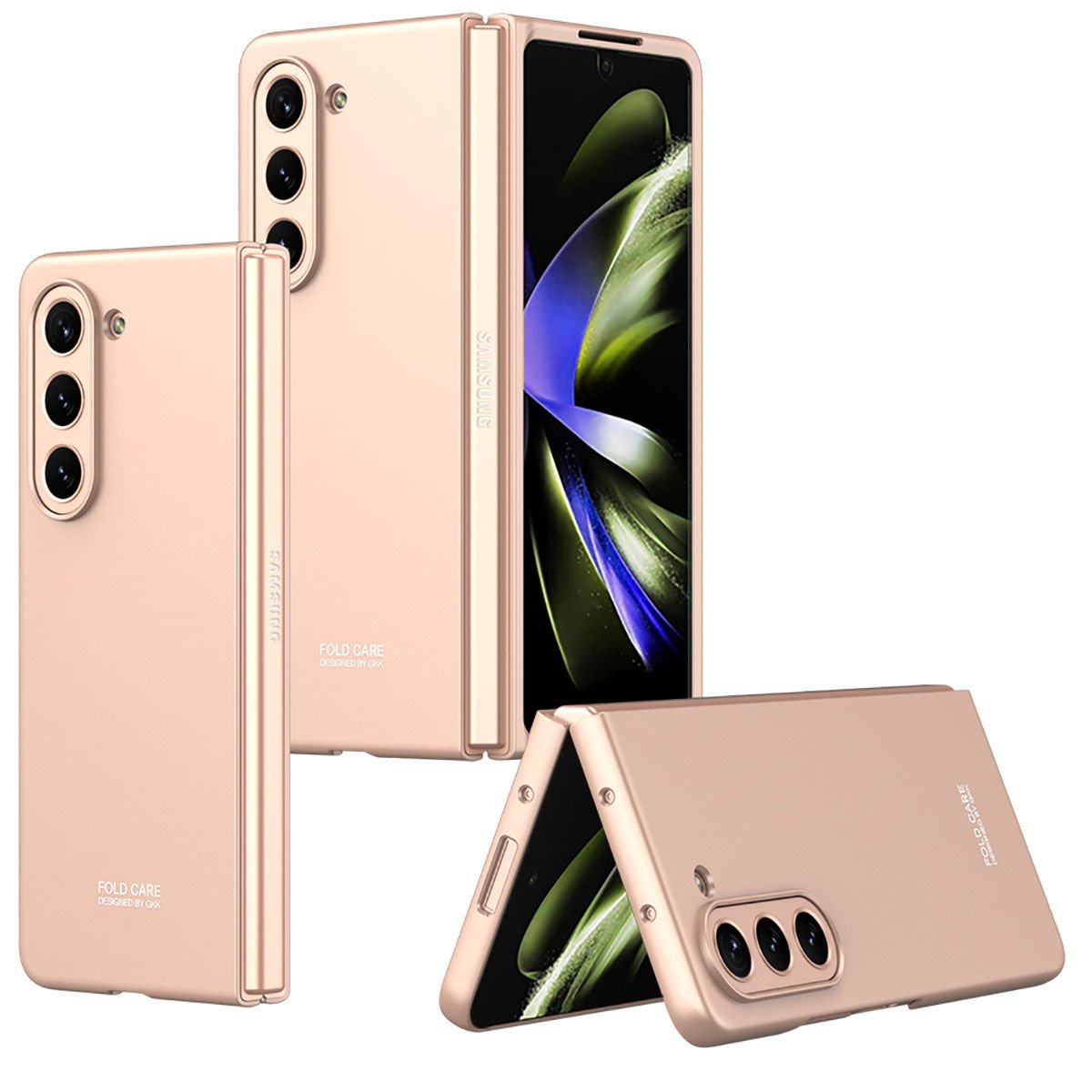 Samsung Galaxy Z Fold 5 Kılıf Mat Görünümlü Ultra İnce Sert Kıpta Kapak Rose Gold