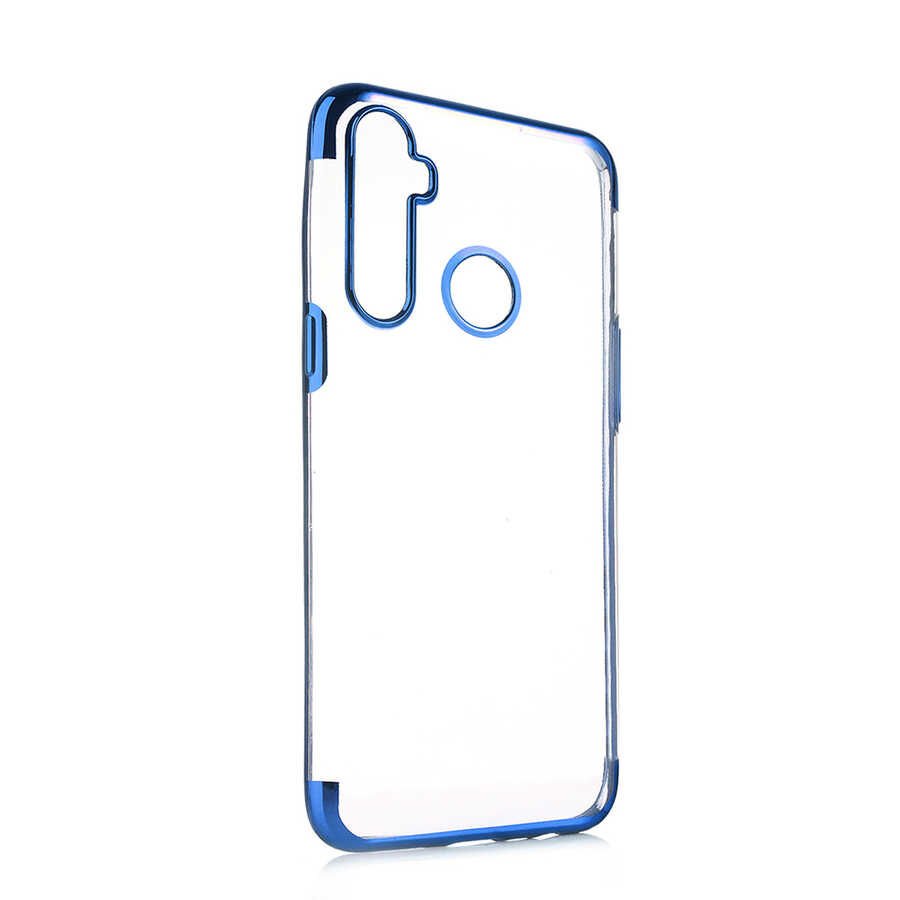 Realme 5İ Kılıf Dört Köşe Renkli Lazer Şeffaf Silikon Kapak (GLİTTER) Mavi