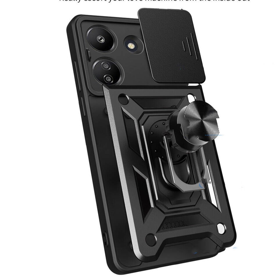 Xiaomi Poco C65 Kılıf Magnetik Standlı Kamera Korumalı HEPTEKİLETİŞİM Sürgülü Vega Kapak