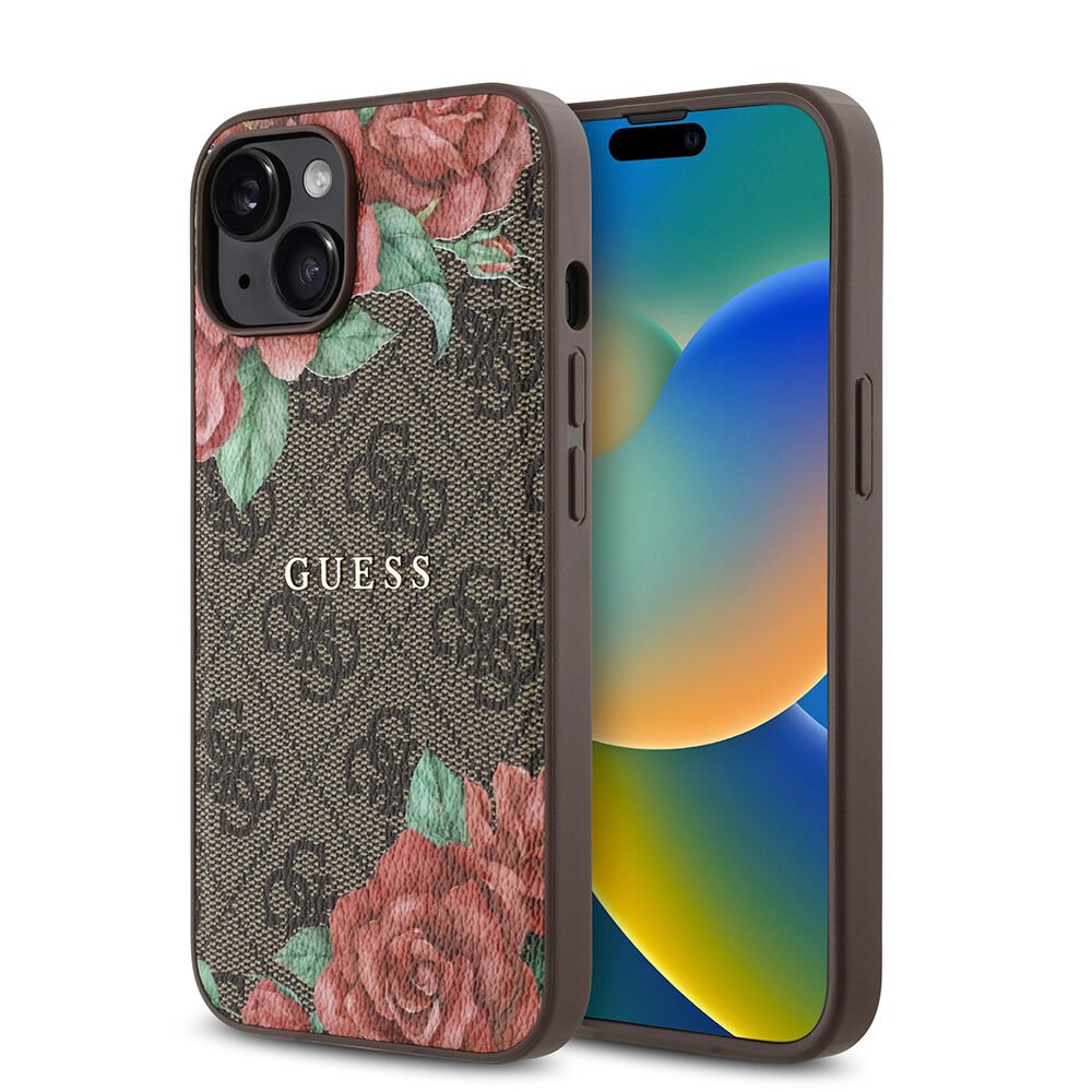 Apple iPhone 14 Kılıf Guess Orjinal Lisanslı Magsafe Şarj Özellikli Gül Baskılı 4G Desenli Yazı Logolu Kapak