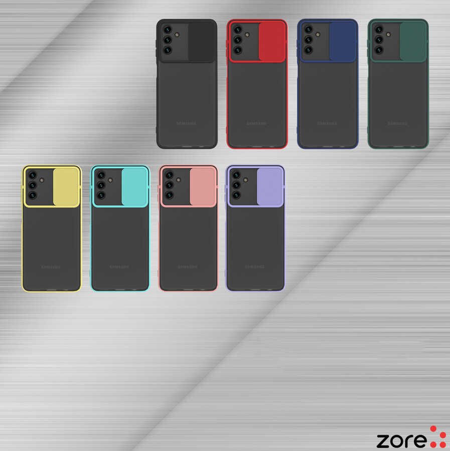 Samsung Galaxy A04S Kılıf Slayt Sürgülü Kamera Korumalı Renkli Silikon Kapak Koyu Yeşil