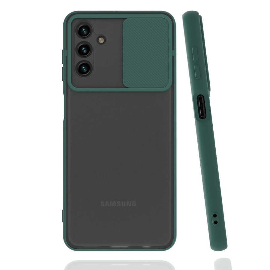 Samsung Galaxy A04S Kılıf Slayt Sürgülü Kamera Korumalı Renkli Silikon Kapak Koyu Yeşil