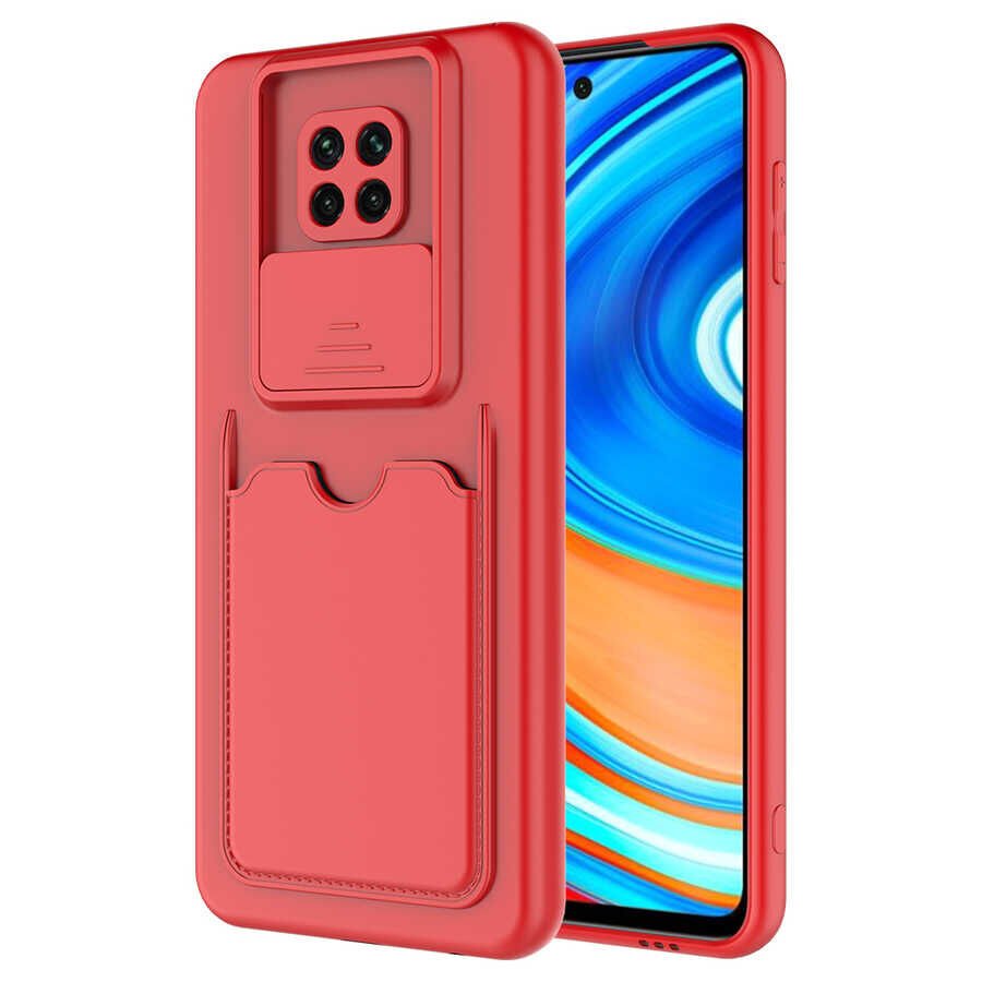 Xiaomi Redmi Note 9 Pro Kılıf Cüzdan Sürgülü Kamera Korumalı Kartllıklı Bölmeli Kapak (Kartix) Kırmızı