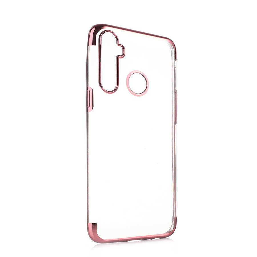 Realme 5İ Kılıf Dört Köşe Renkli Lazer Şeffaf Silikon Kapak (GLİTTER) Rose Gold