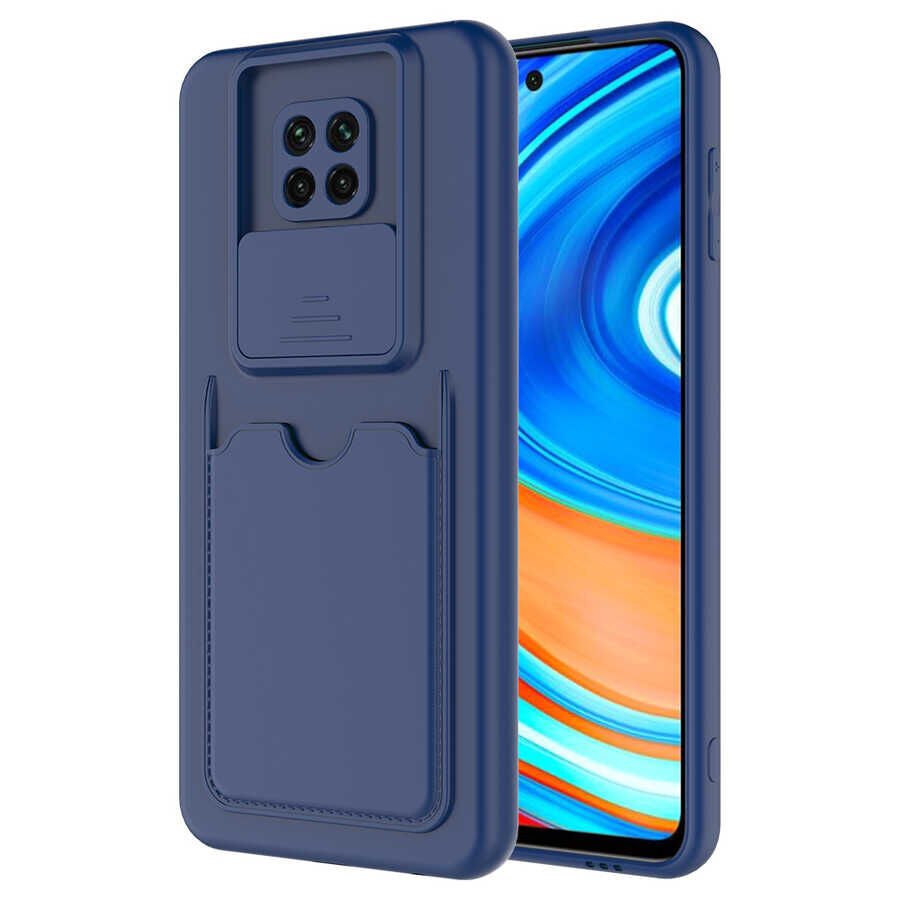 Xiaomi Redmi Note 9 Pro Kılıf Cüzdan Sürgülü Kamera Korumalı Kartllıklı Bölmeli Kapak (Kartix) Lacivert